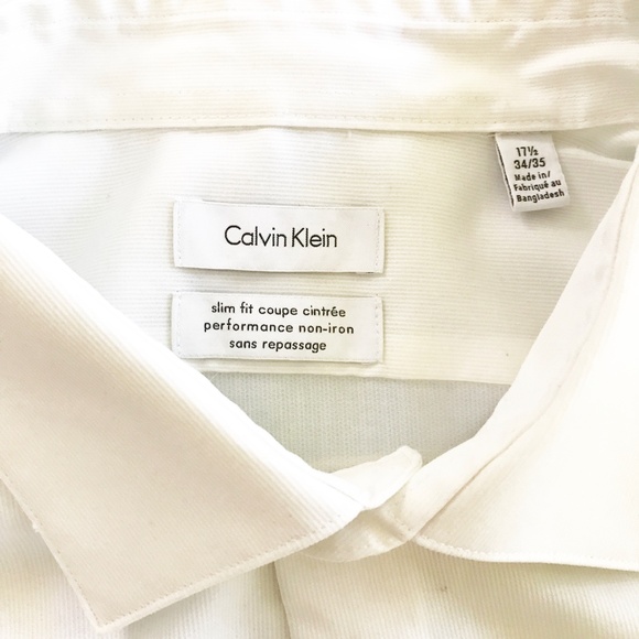 CALVIN KLEIN WHITE SLIM FIT DRESS SHIRT SIZE 17.5 - Picture 4 of 5